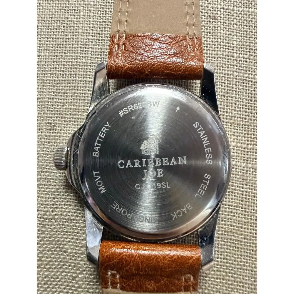 Caribbean Joe CJ7119SL Blue Dial Brown Strap Men’s Watch NWOT